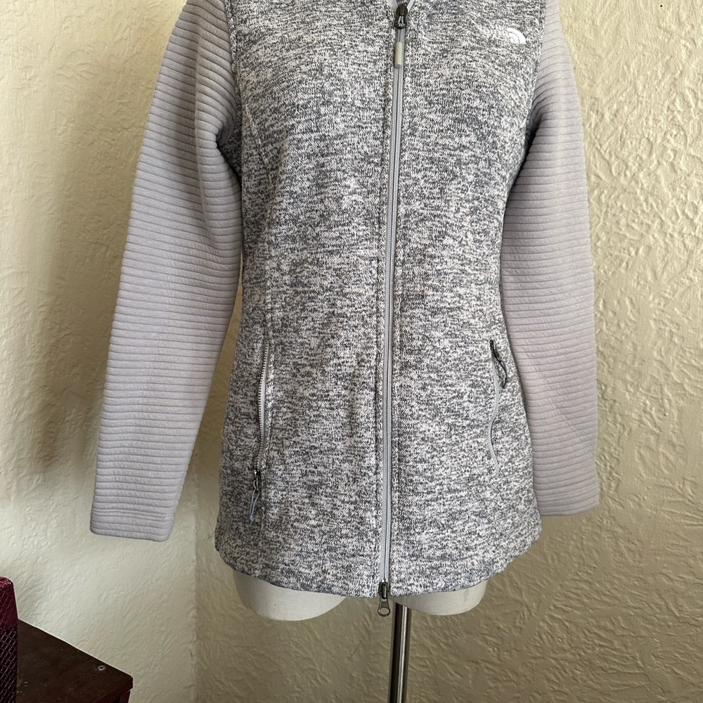 The North Face Indi Fleece Hooded Jacket Light Gray Small - Picture 4 of 10